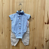 BOYS LITTLE LAD 2PC SET LT BLUE/TAN 3/6M