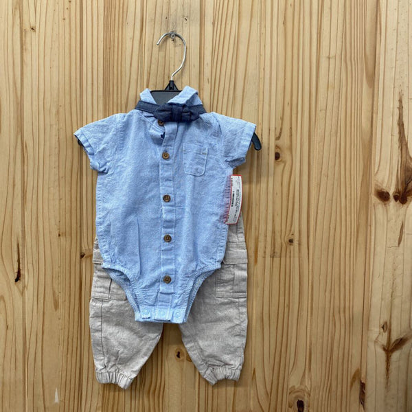 BOYS LITTLE LAD 2PC SET LT BLUE/TAN 3/6M