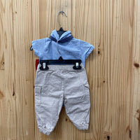 BOYS LITTLE LAD 2PC SET LT BLUE/TAN 3/6M