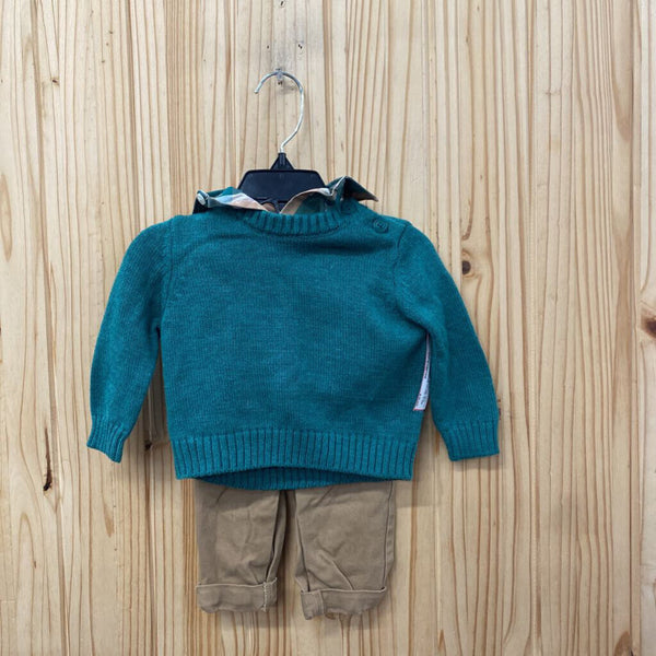 BOYS WONDER NATION 2PC SET GREEN/BEIGE PLAID 0/3M