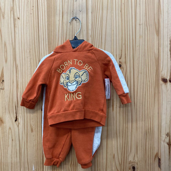 BOYS LION KING 2PC SET BORN TO BE KING ORANGE/LT GREY 12M