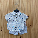 BOYS LITTLE BEGINNINGS 2PC SET WHITE/LINEN W/SAILBOATS 6/9M