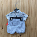BOYS LITTLE BEGINNINGS 2PC SET WHITE/LINEN W/SAILBOATS 6/9M