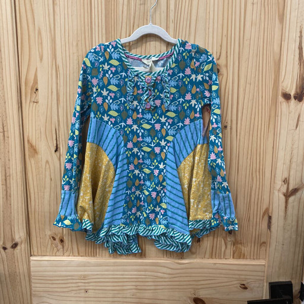 GIRLS MATILDA JANE LS SHIRT DK TEAL/YELLOW 10