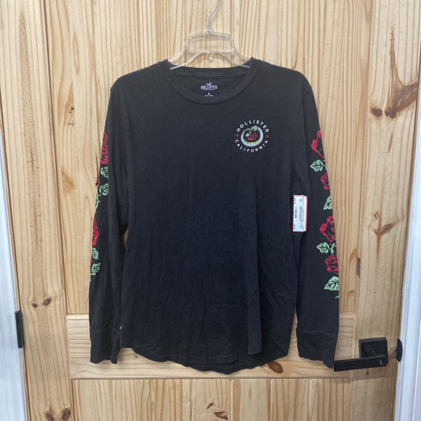 WOMENS HOLLISTER LS BLK SHIRT W/ROSES M