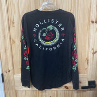 WOMENS HOLLISTER LS BLK SHIRT W/ROSES M