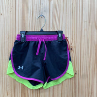 GIRLS UNDER ARMOUR SHORTS PURPLE/BLK/LIME GREEN YSM 8