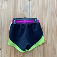 GIRLS UNDER ARMOUR SHORTS PURPLE/BLK/LIME GREEN YSM 8