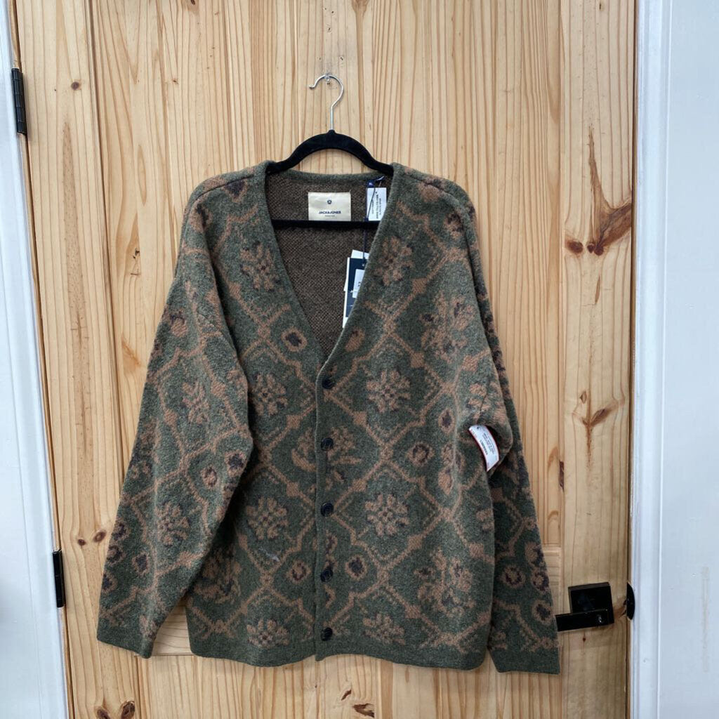 MENS JACK & JONES SWEATER OLIVE GREEN/BROWN XL NWT