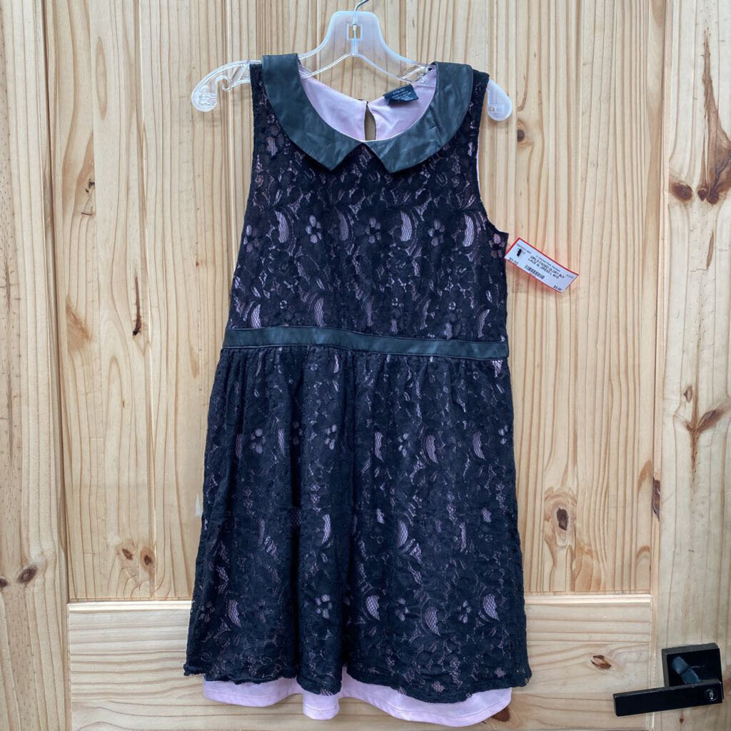 GIRLS FADED GLORY BLK LACE SL DRESS L 10/12