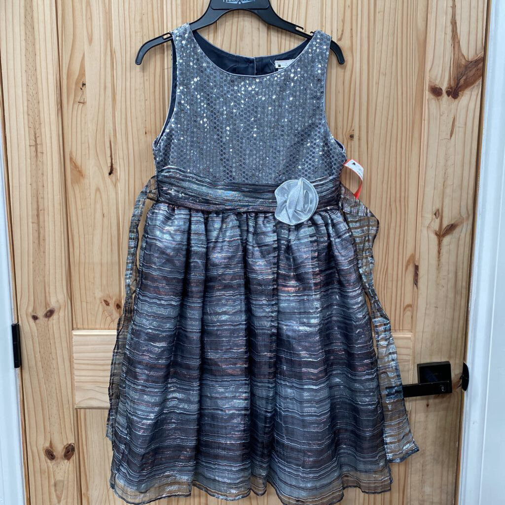 GIRLS EMILY WEST SILVER METALLIC SL DRESS 16
