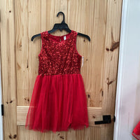 GIRLS CHEROKEE RED SL SEQUIN DRESS L 10/12