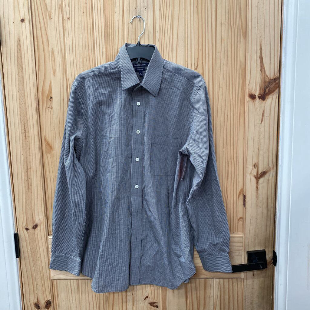 MENS CROFT & BARROW LS BUTTON UP SHIRT BLK/WHITE 16 M