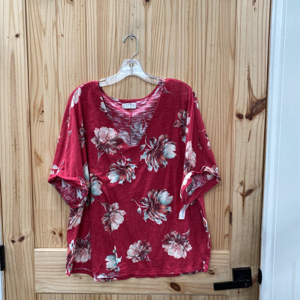 WOMENS 24/7 RED FLORAL TOP XXL