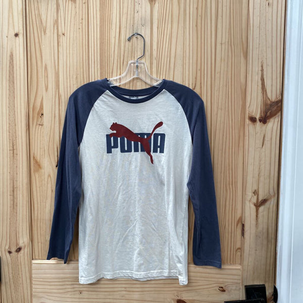 BOYS PUMA LS SHIRT GREY/IVORY/MAROON L 14/16