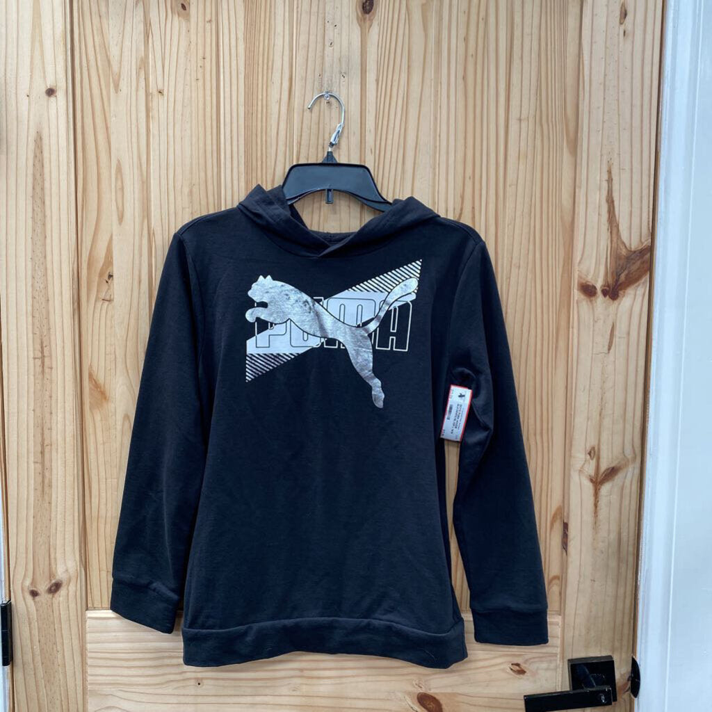 BOYS PUMA HOODIE BLK/WHITE/SILVER L 14/16