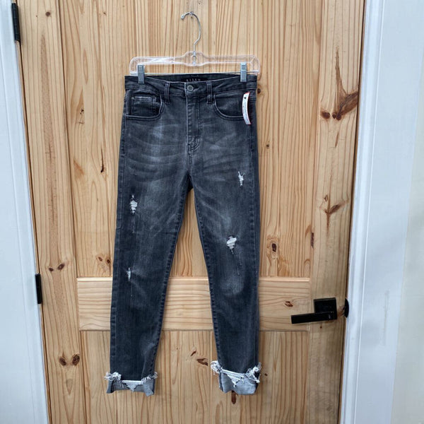 WOMENS RISEN BLK DENIM DIST. JEANS 5