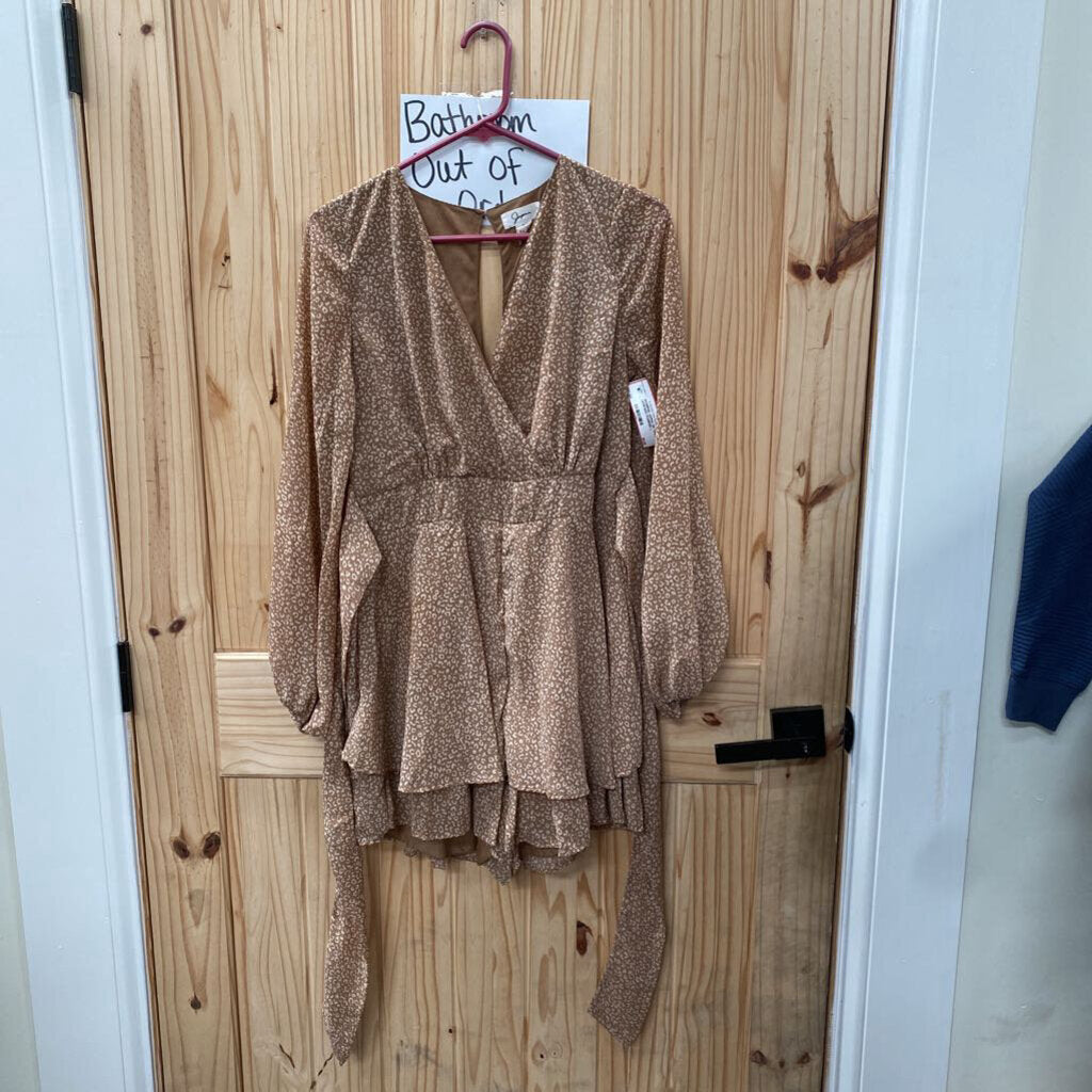 WOMENS JAPNA DK TAUPE LEOPARD ROMPER L