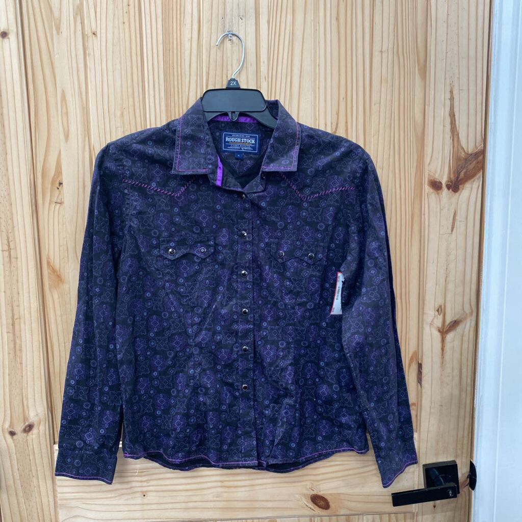 WOMENS ROUGH STOCK BLK LS SNAP UP SHIRT L