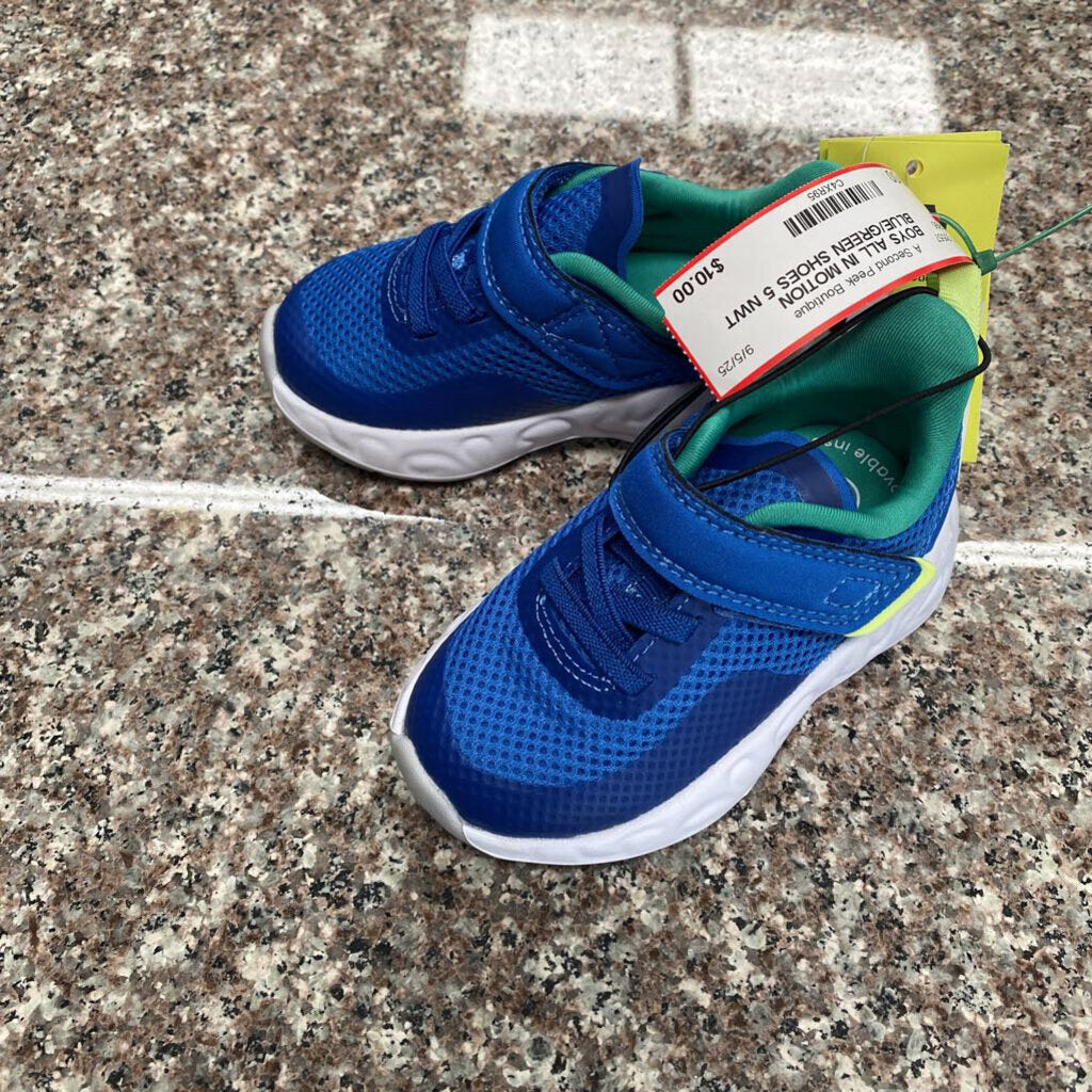 BOYS ALL IN MOTION BLUE/GREEN SHOES 5 NWT