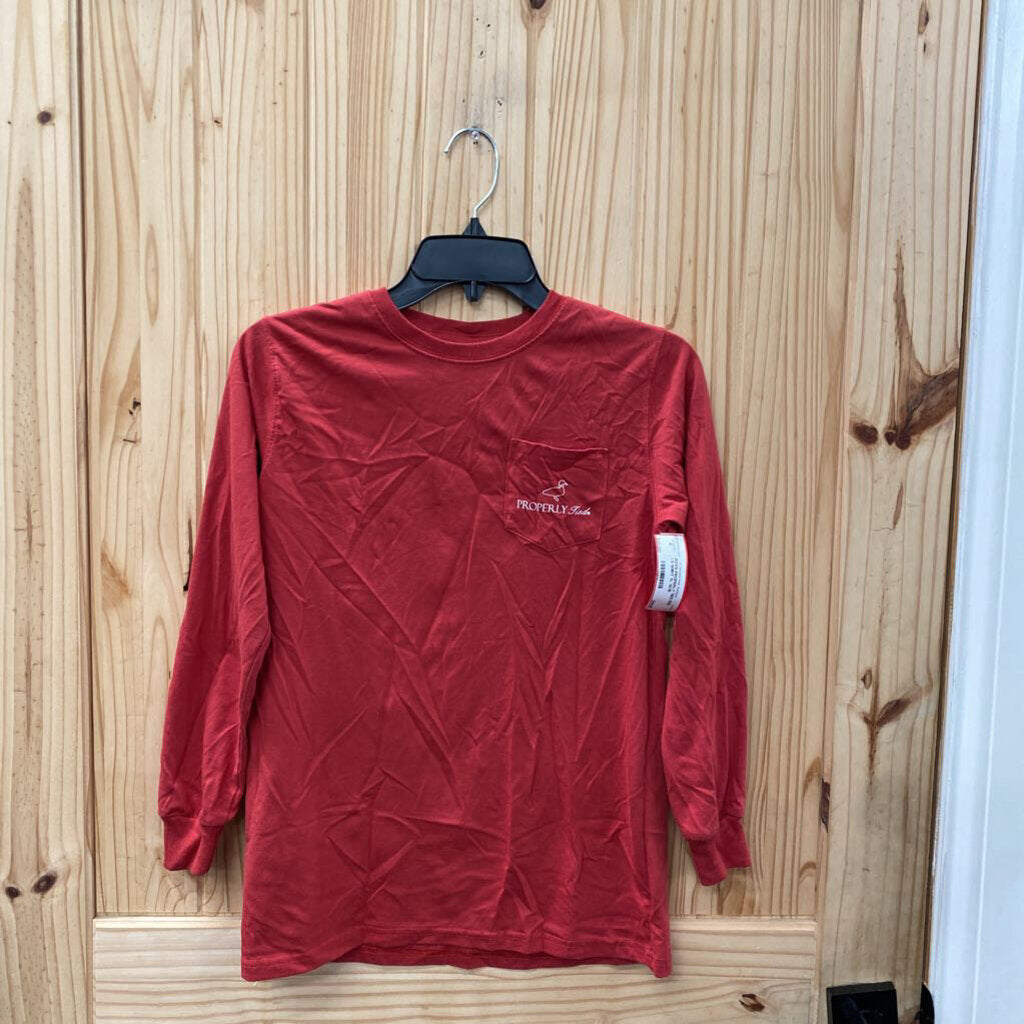 BOYS PROPERLY TIED RED LS SHIRT YL 14/16