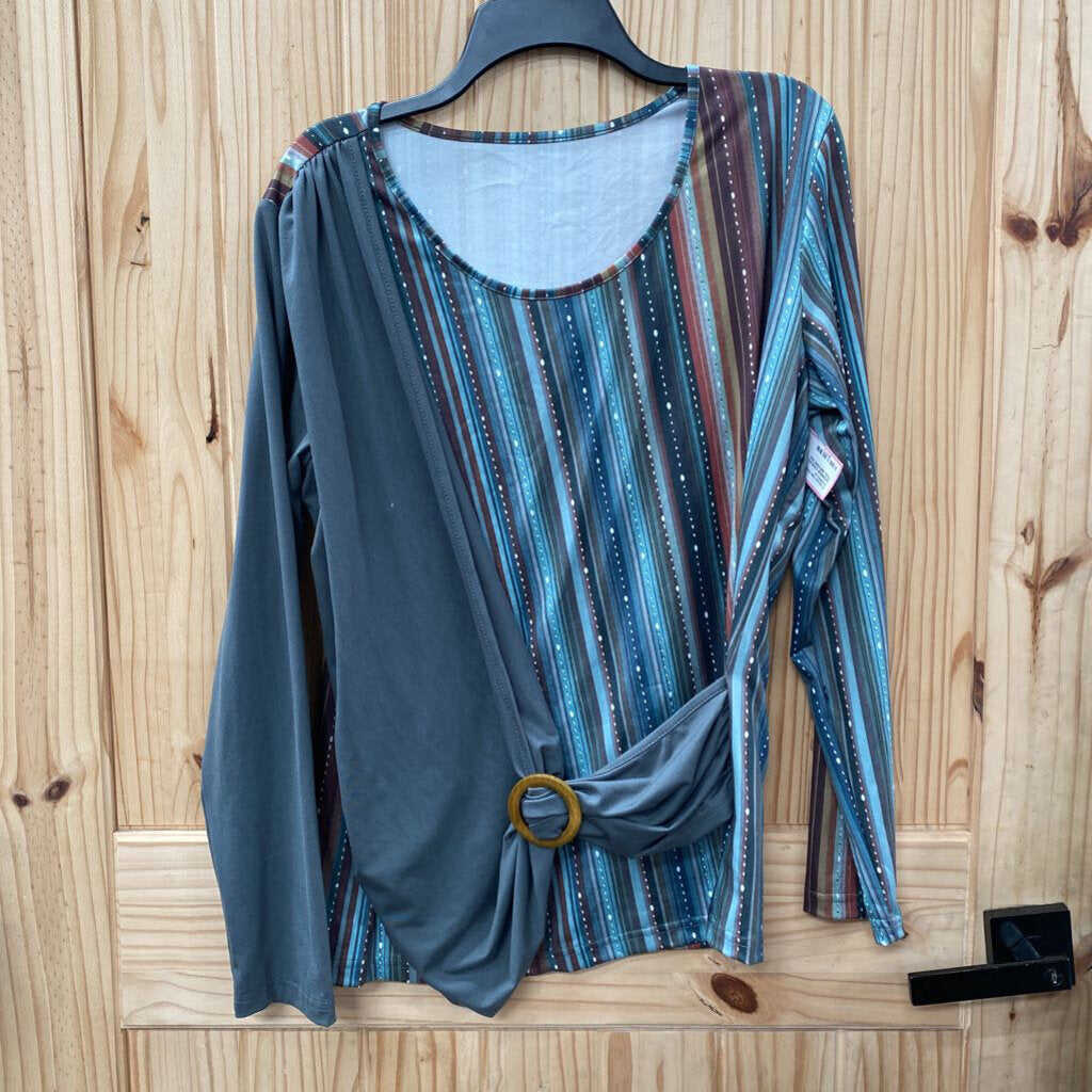 WOMENS CASUAL TOP DK TEAL/BROWN XXL