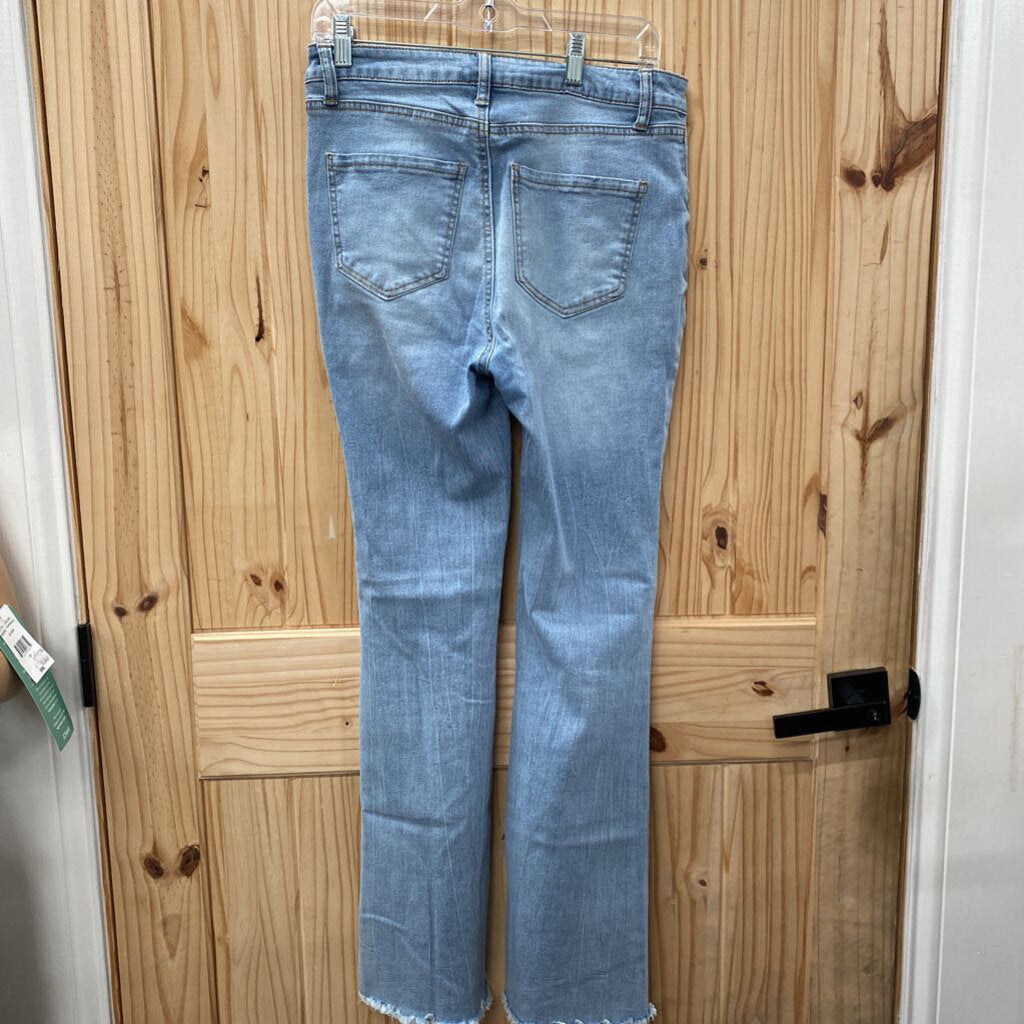 WOMENS NO BOUNDARIES LT DENIM DIST. FLARE JEANS 9