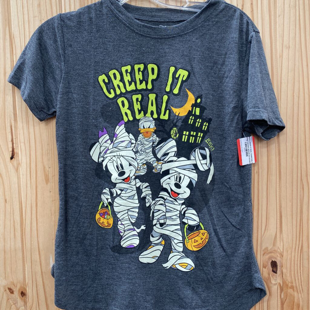 BOYS CREEP IT REAL CHARCOAL GREY SHIRT MICKEY MOUSE XS 4/5