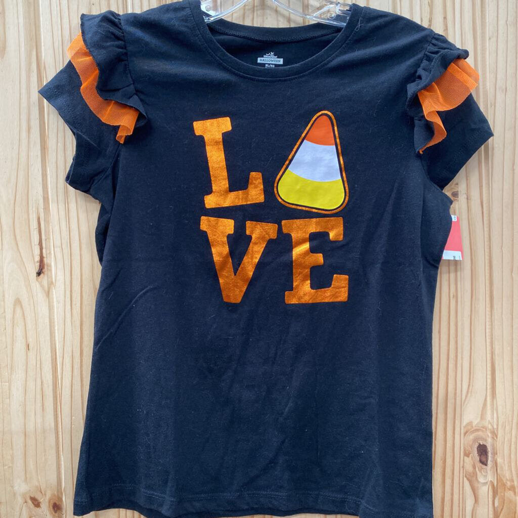 GIRLS LOVE BLK/ORANGE SHIRT W/CANDY CORN XL 14/16
