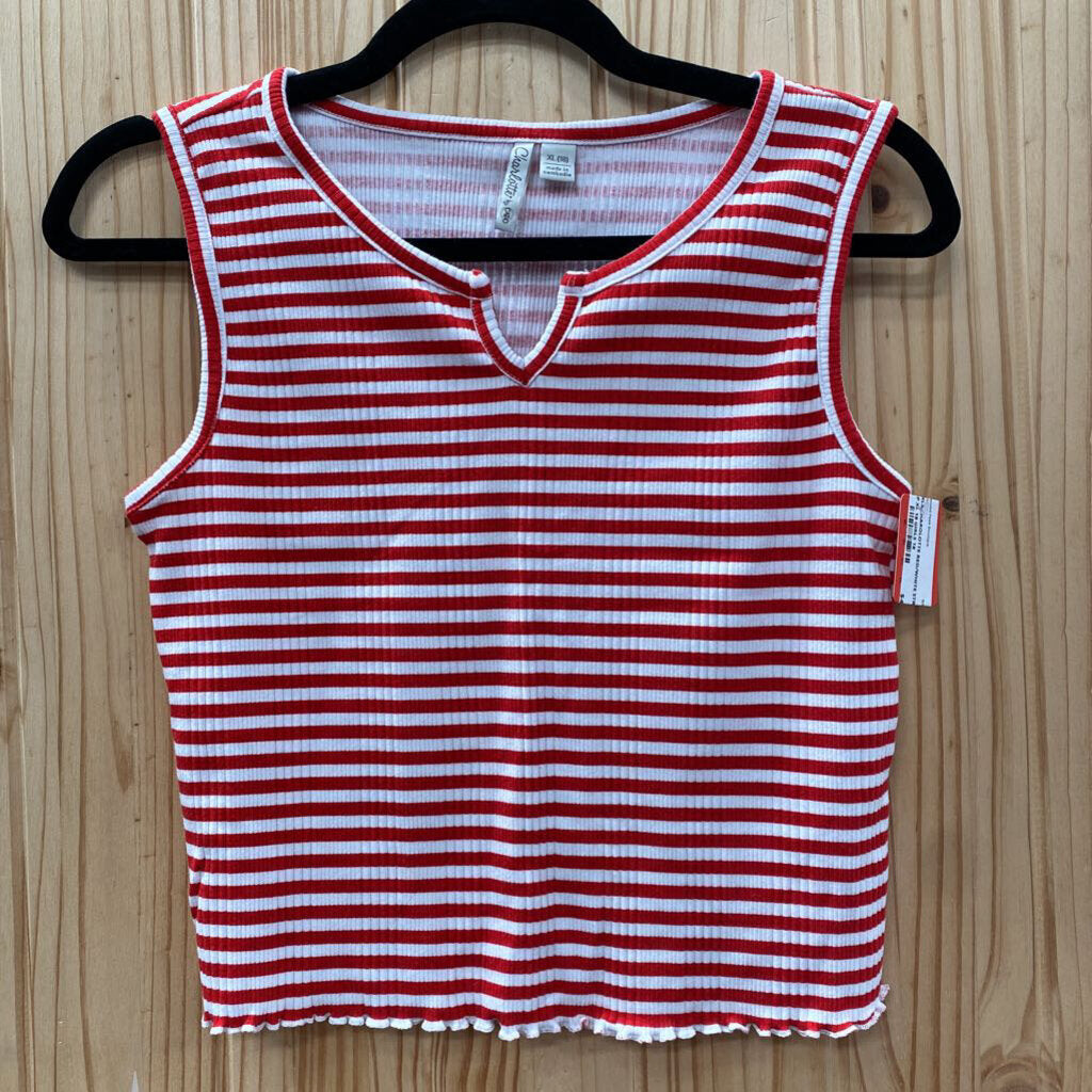 GIRLS CHAROLOTTE RED/WHITE STRIPE TOP XL 18