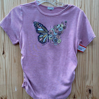 WOMENS PINK RIBBED SHIRT W/BUTTERFLY XL