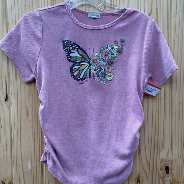 WOMENS PINK RIBBED SHIRT W/BUTTERFLY XL