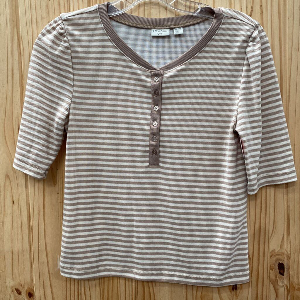 GIRLS CHARLOTTE TAUPE/WHITE STRIPE SHIRT XL 18