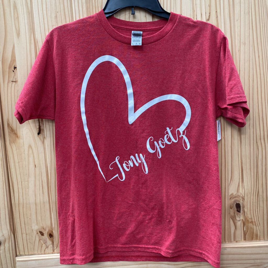 GIRLS TONY GOETZ RED/WHITE T-SHIRT W/HEART YOUTH L 12
