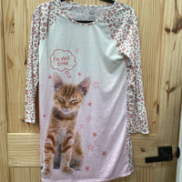 GIRLS WONDER NATION NIGHTGOWN IVORY/LEOPARD W/KITTEN XL 14/16