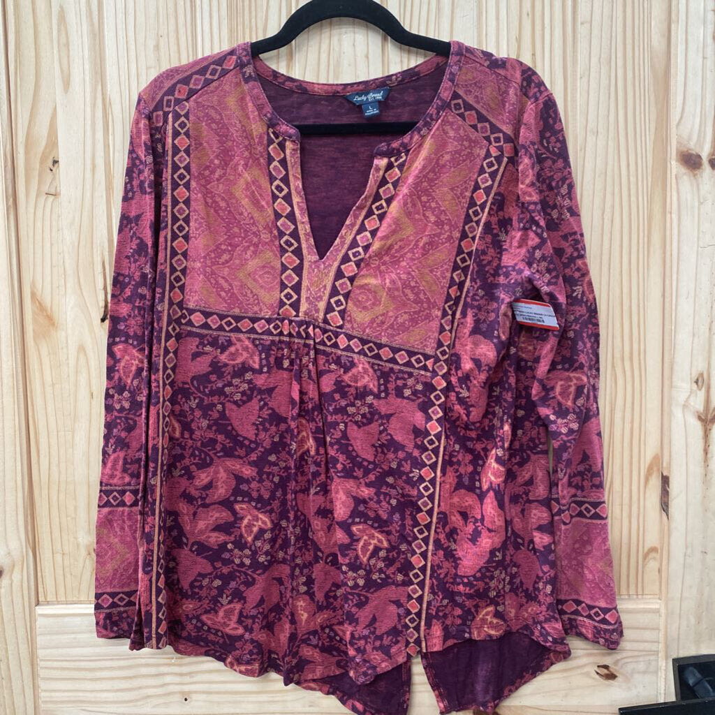 WOMENS LUCKY BRAND LS CASUAL TOP WINE/MAUVE L