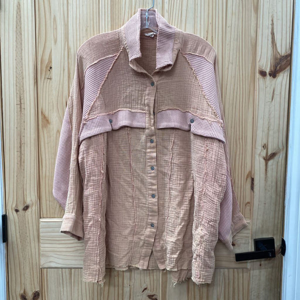 WOMENS POL CASUAL TOP MAUVE/PEACH M