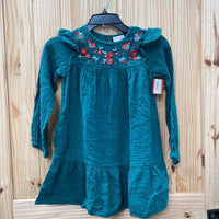 GIRLS CAT & JACK LS GREEN FLORAL DRESS M 8