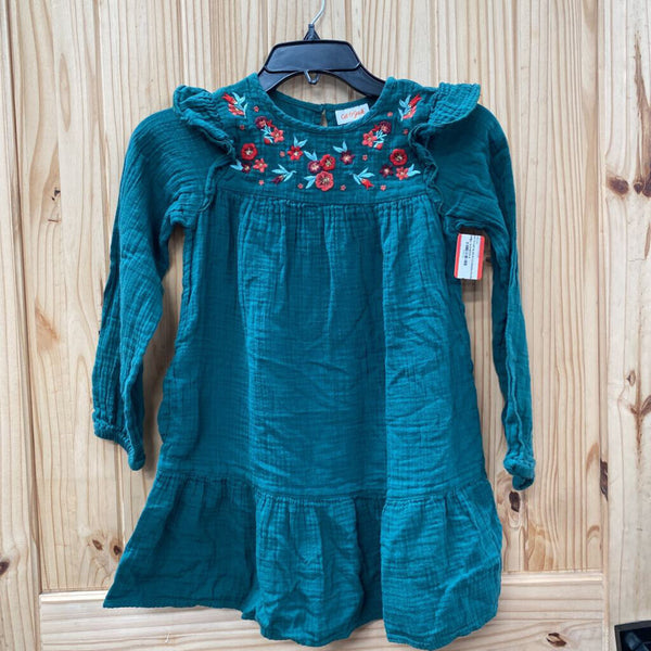 GIRLS CAT & JACK LS GREEN FLORAL DRESS M 8