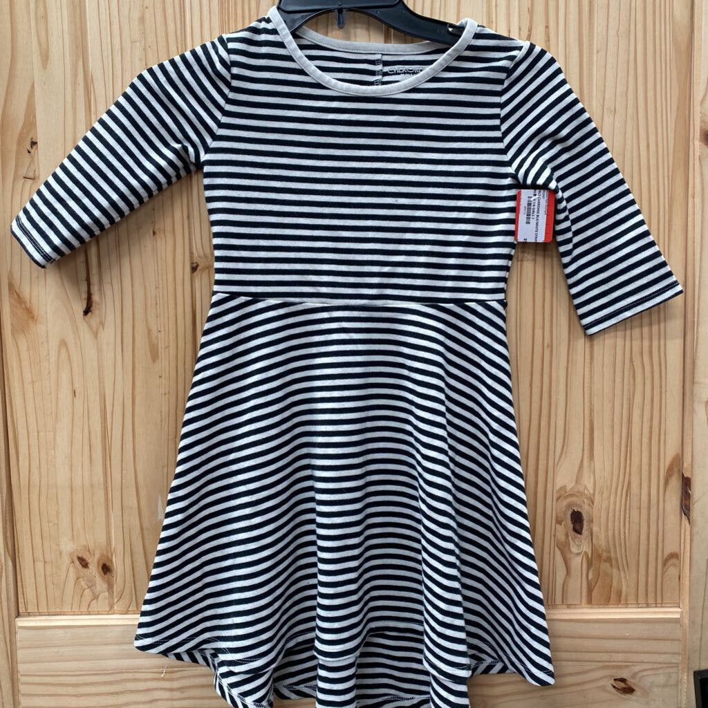 GIRLS CHEROKEE BLK/WHITE STRIPE LS DRESS M 7/8