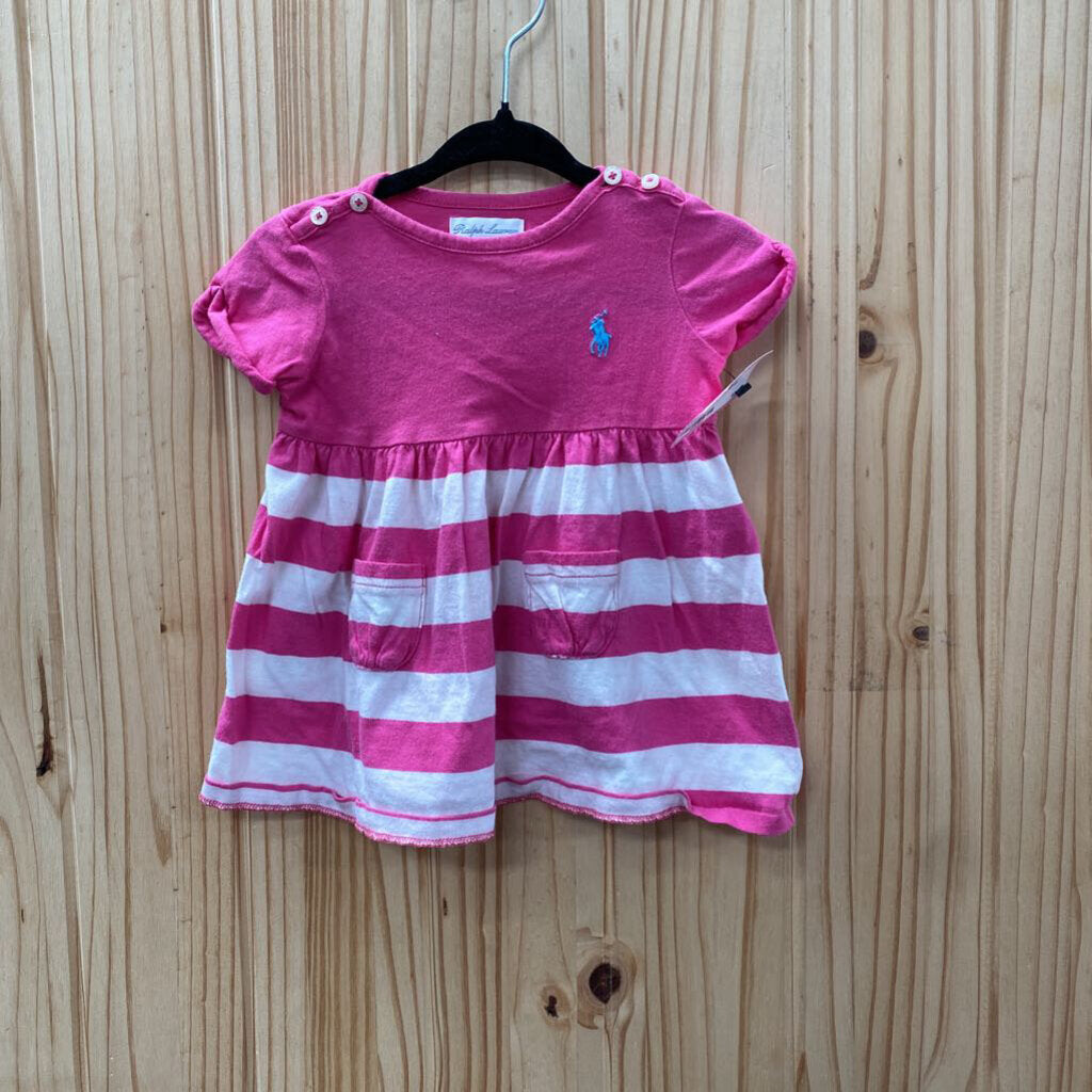 GIRLS RALPH LAUREN DRESS DK PINK/WHITE 3M