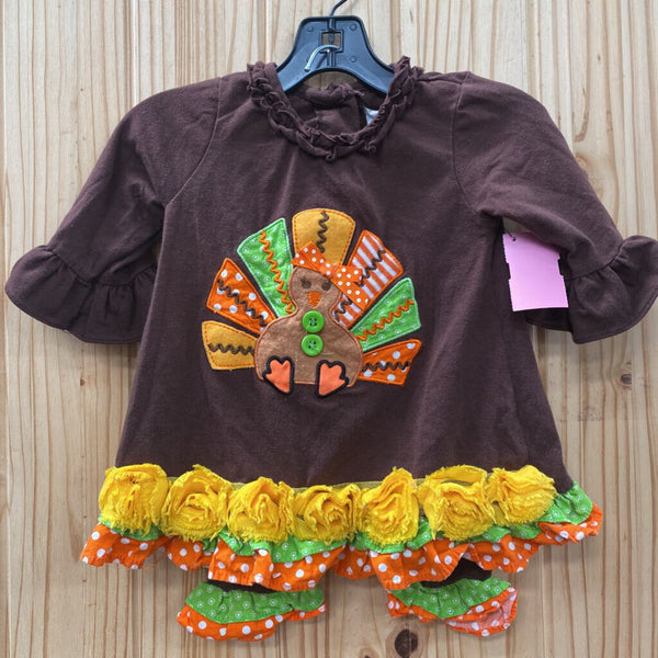 GIRLS RARE EDITIONS 2PC SET BROWN/ORANGE/GREEN W/TURKEY 9M