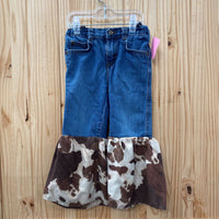GIRLS WRANGLER DENIM BELL BOTTOM PANTS DENIM/BROWN/TAN 3T