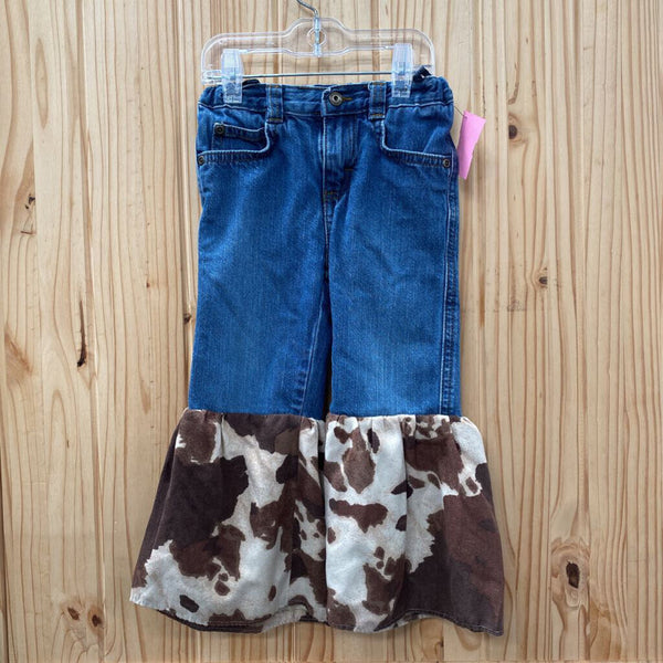 GIRLS WRANGLER DENIM BELL BOTTOM PANTS DENIM/BROWN/TAN 3T