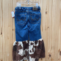 GIRLS WRANGLER DENIM BELL BOTTOM PANTS DENIM/BROWN/TAN 3T