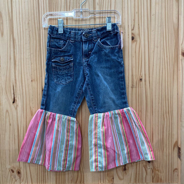 GIRLS RIDERS DENIM BELL BOTTOMS PANTS PINK/WHITE/SKY BLUE/GREEN PLAID 3T