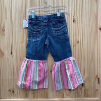 GIRLS RIDERS DENIM BELL BOTTOMS PANTS PINK/WHITE/SKY BLUE/GREEN PLAID 3T
