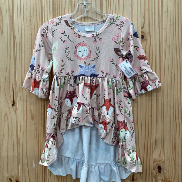 GIRLS PEACH LS SHIRT W/OWL/BUNNY/FOX/DEER XS 12/18M