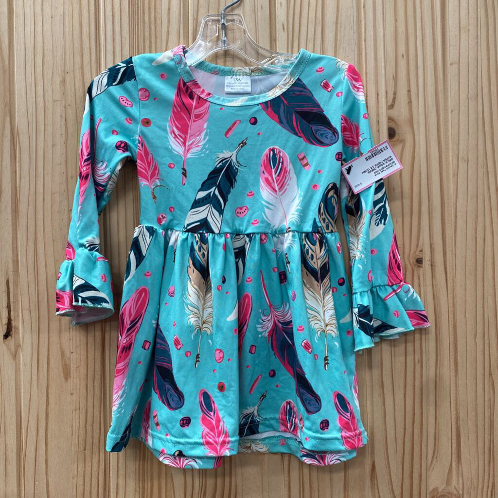 GIRLS AQUA DRESS W/FEATHERS XS 12/18M