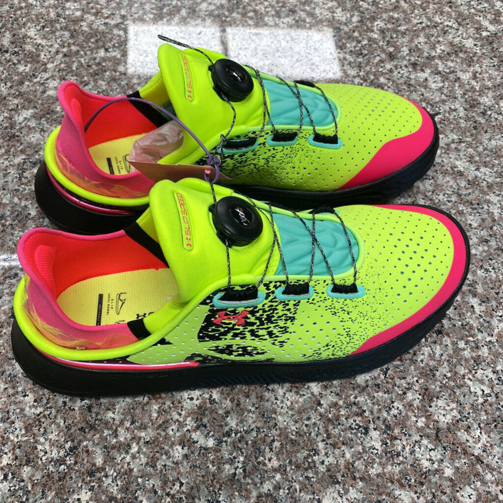 UNDER ARMOUR SHOES BRIGHT PINK/NEON YELLOW/BLK MENS 10 WOMENS 11.5